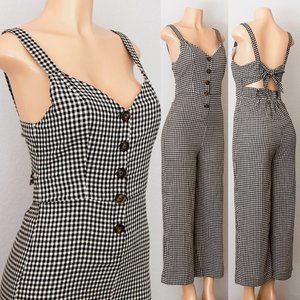 NEW Gingham Plaid Button Front Tie Back Jumpsuits